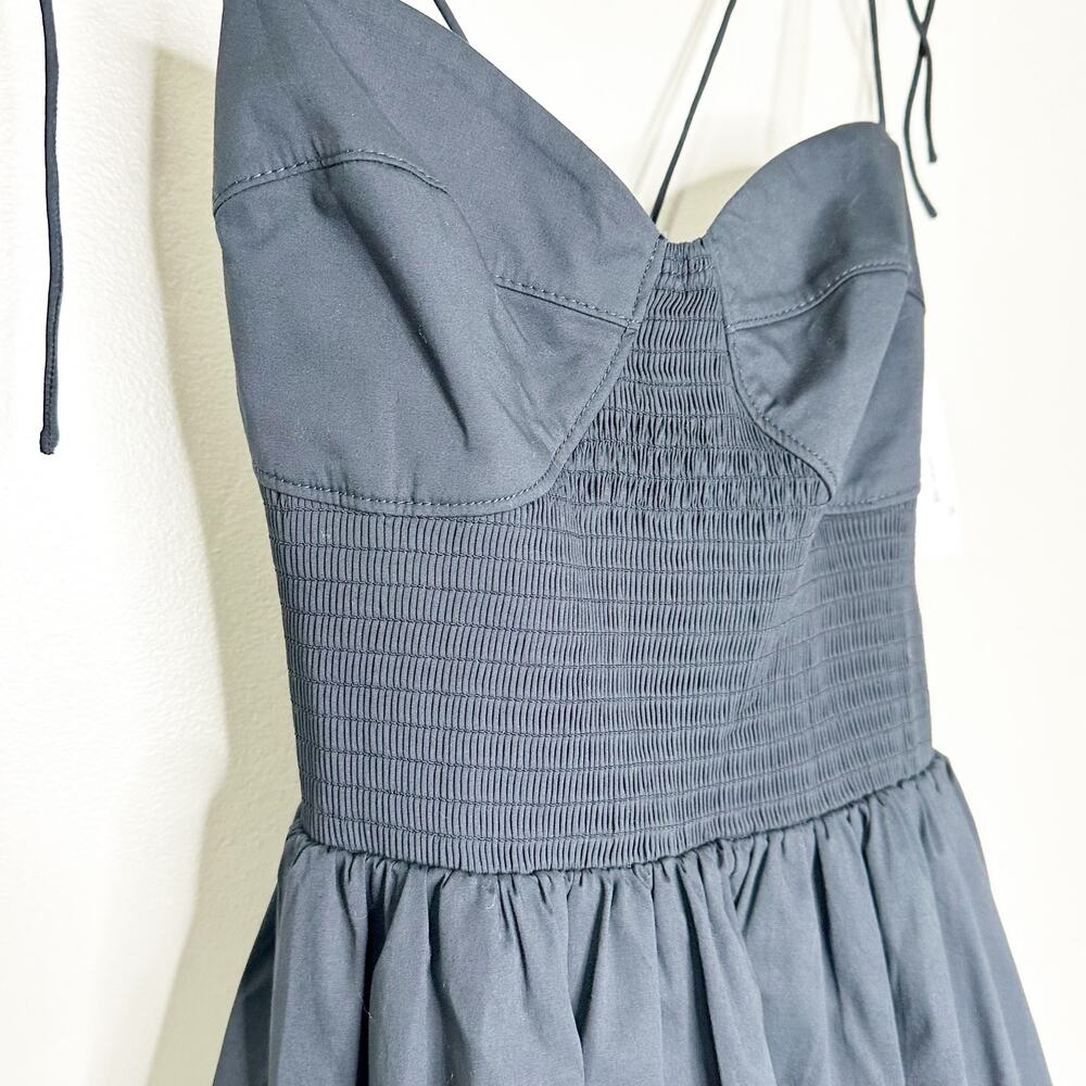 Staud Womens Landry Mini Dress Smocked Sleeveless Tiered Black Size XL NEW - Picture 4 of 8
